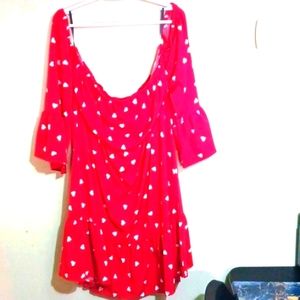 SHEIN red off shoulder dress with white hearts ❤️🤍